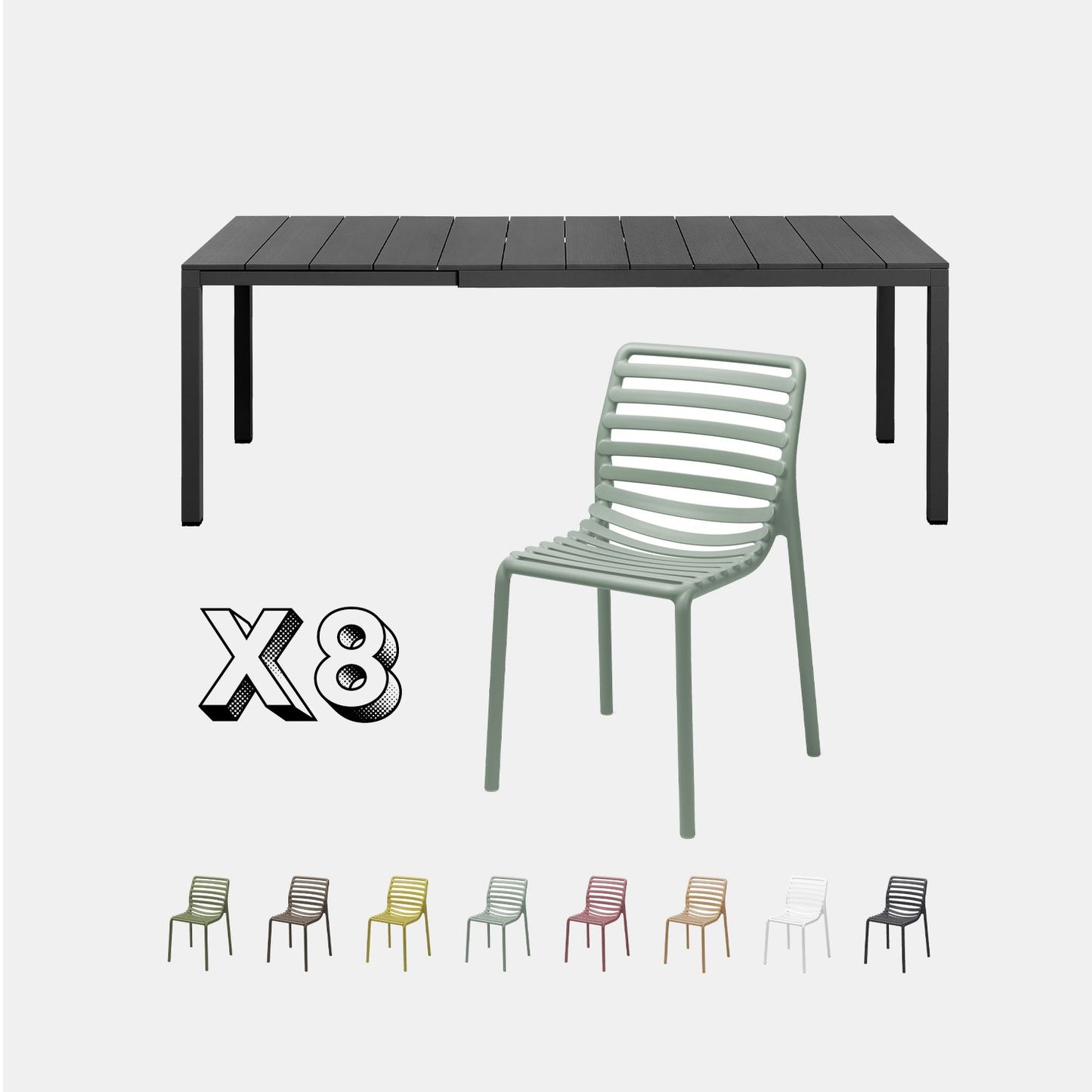 Dining Set - Rio 140 Extending Table & Doga Armless Chairs