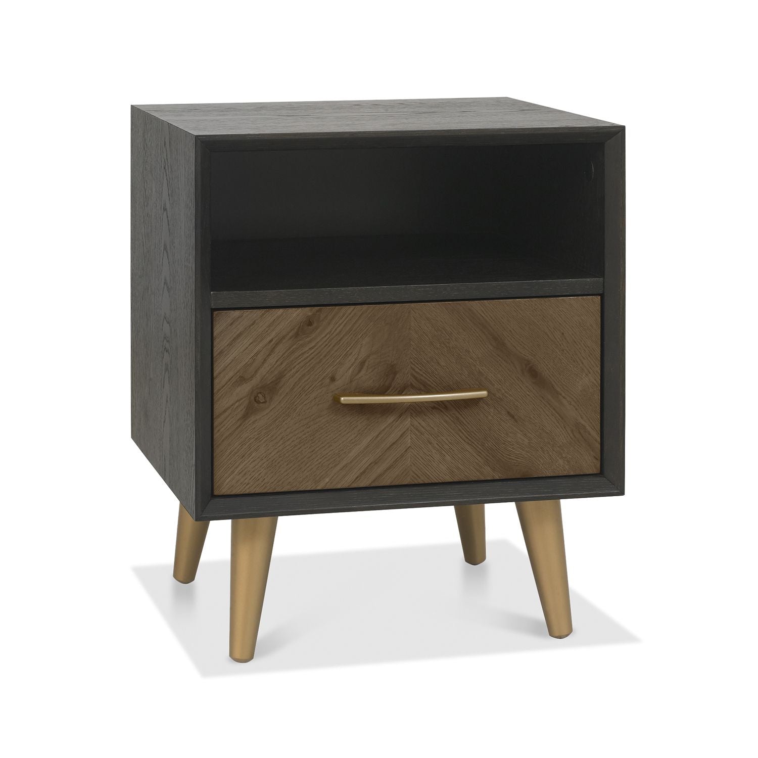 Boston Fumed Oak & Peppercorn Nightstand - 1 Drawer