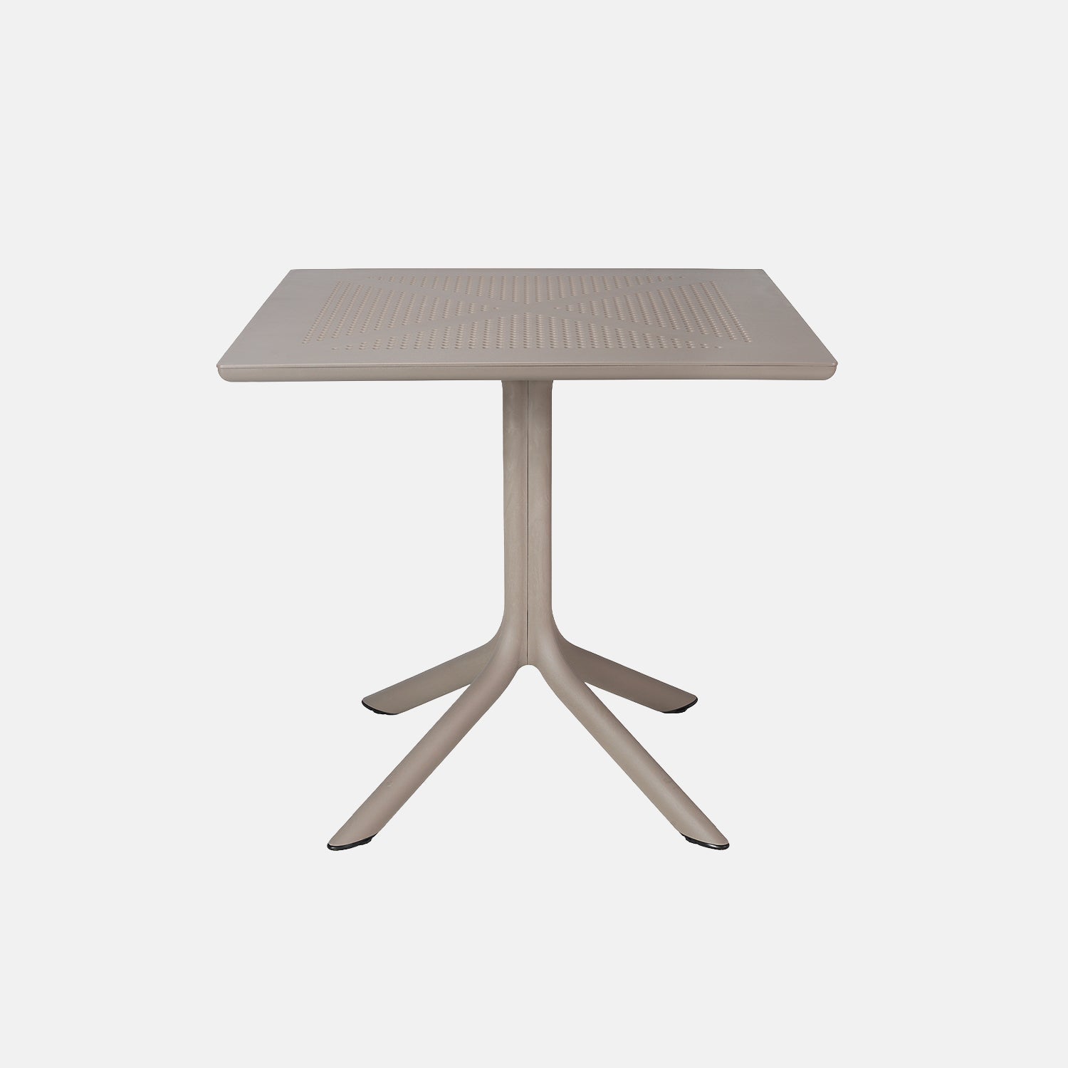 Taupe clip outdoor table with four legs on a white background
