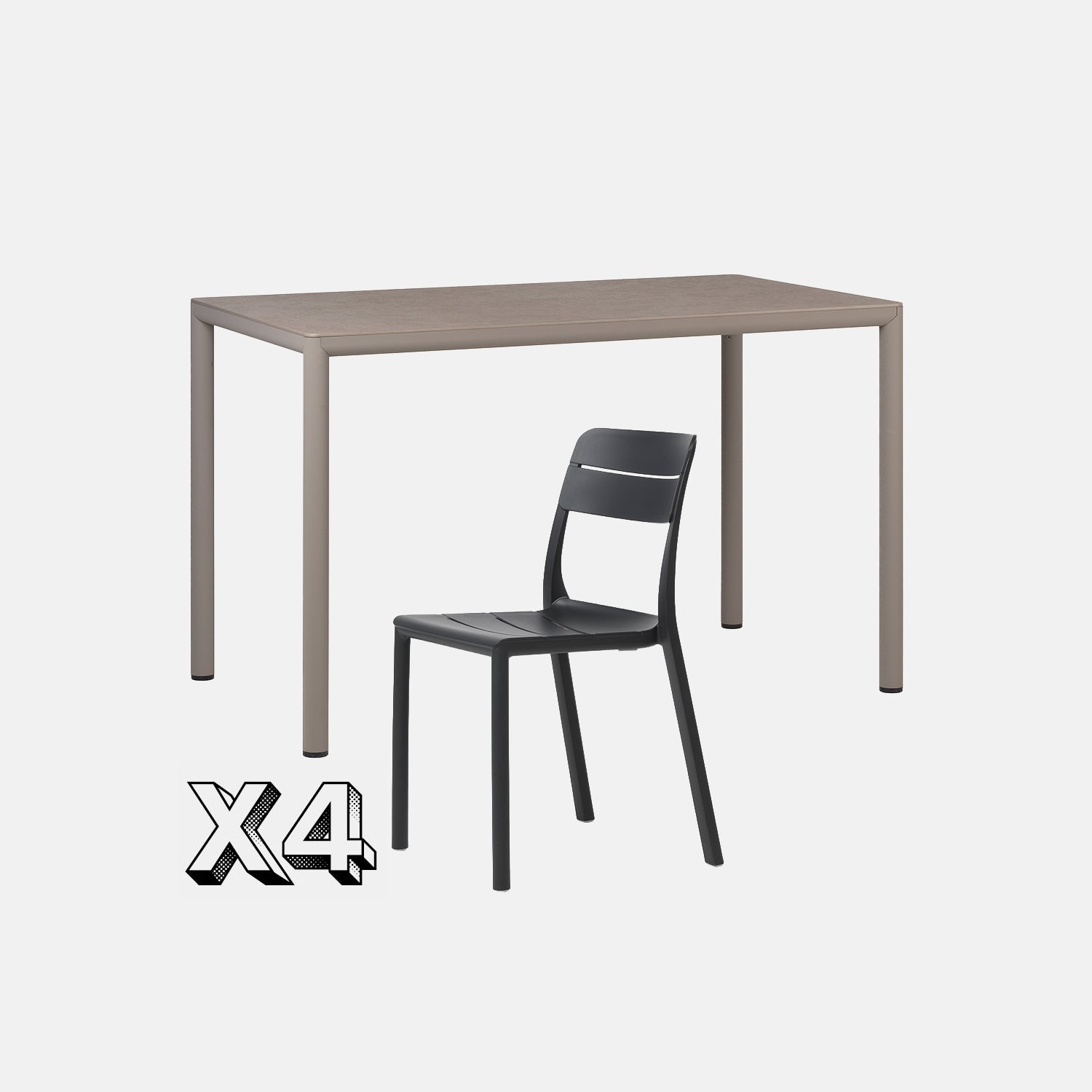 Dining Set - Piave 120cm Garden Table  In Taupe & Cassia Armless Chairs In Anthracite On A Grey Background