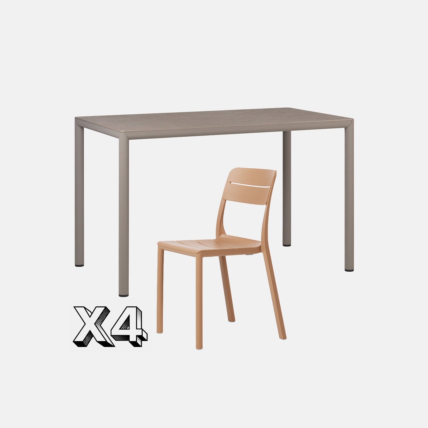 Dining Set - Piave 120cm Garden Table  In Taupe & Cassia Armless Chairs In Cappuccino On A Grey Background