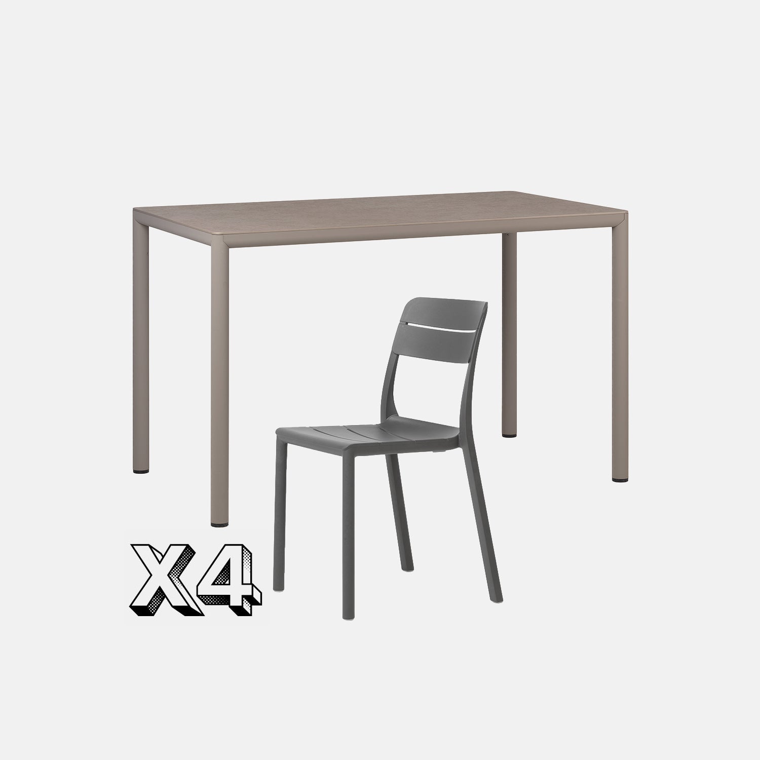 Dining Set - Piave 120cm Garden Table  In Taupe & Cassia Armless Chairs In Grey On A Grey Background