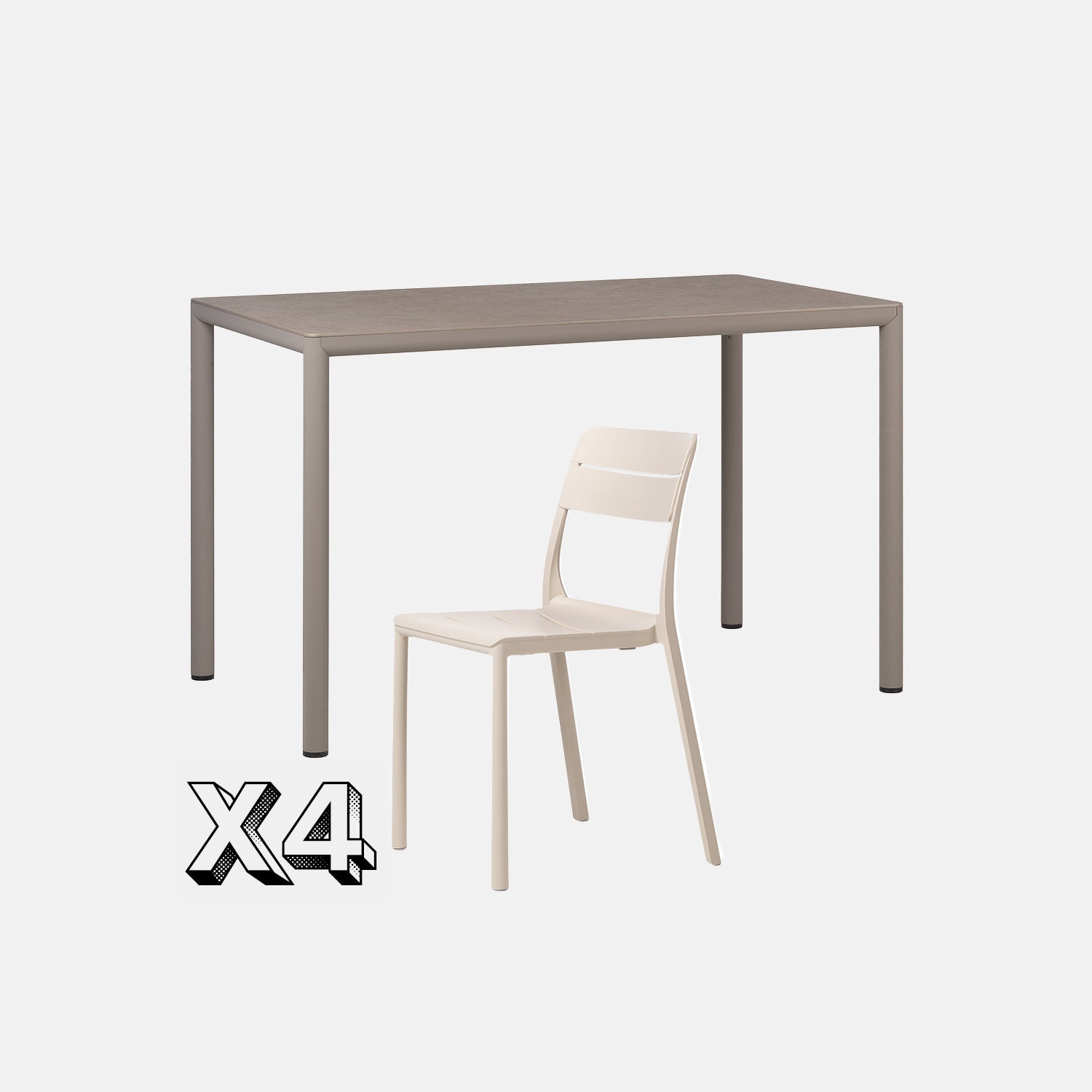 Dining Set - Piave 120cm Garden Table  In Taupe & Cassia Armless Chairs In Natural On A Grey Background