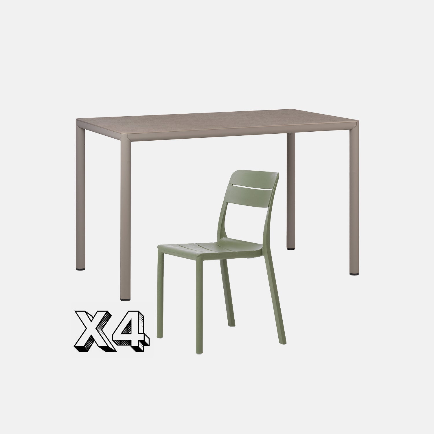 Dining Set - Piave 120cm Garden Table  In Taupe & Cassia Armless Chairs In Olive On A Grey Background