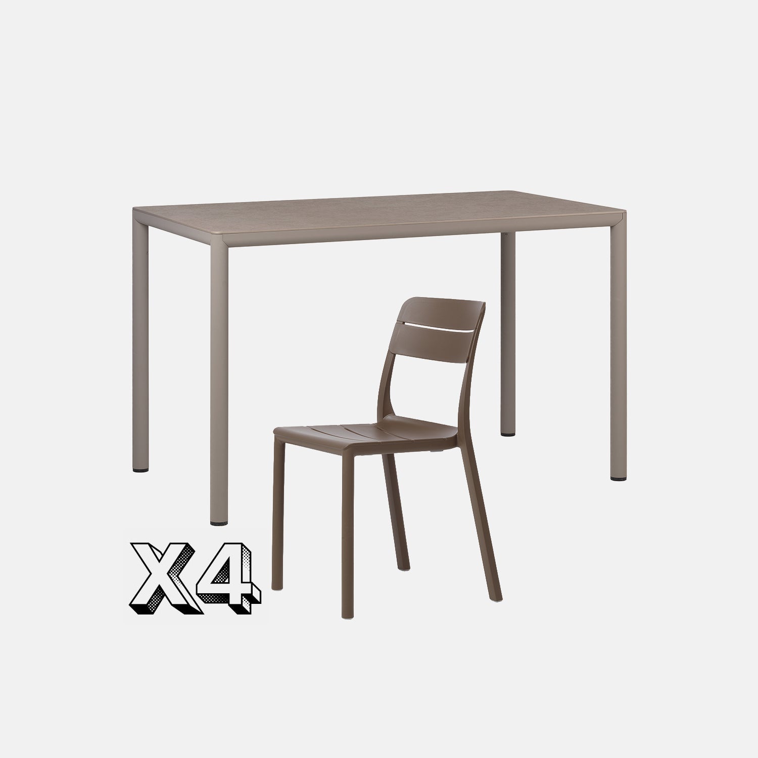 Dining Set - Piave 120cm Garden Table  In Taupe & Cassia Armless Chairs In Tobacco On A Grey Background