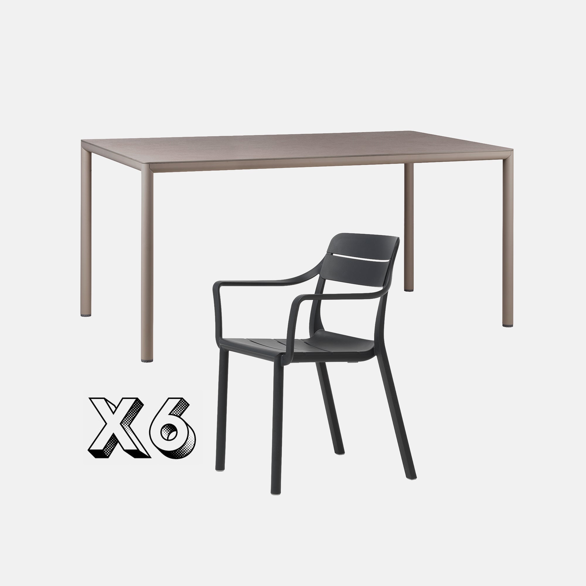 Dining Set - Piave 160cm Garden Table In Taupe & Cassia Armchairs In Anthracite