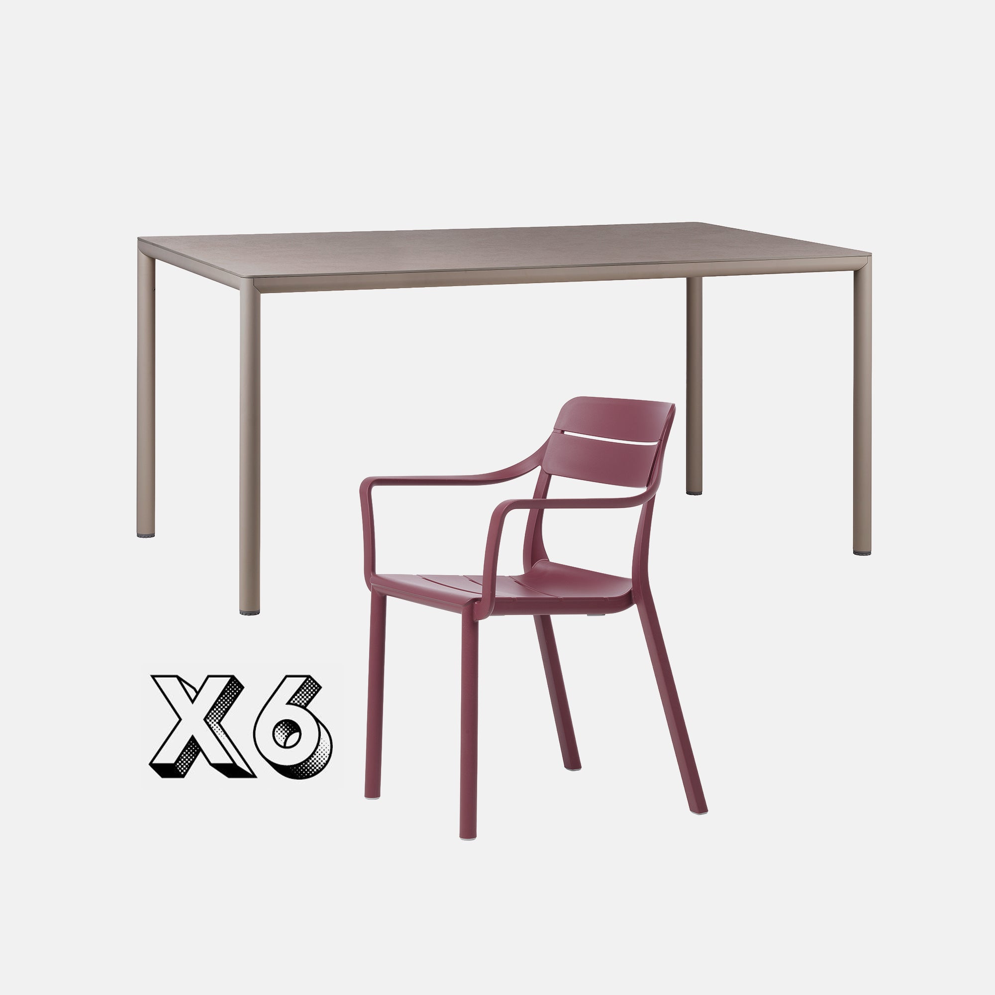 Dining Set - Piave 160cm Garden Table In Taupe & Cassia Armchairs In Burgundy