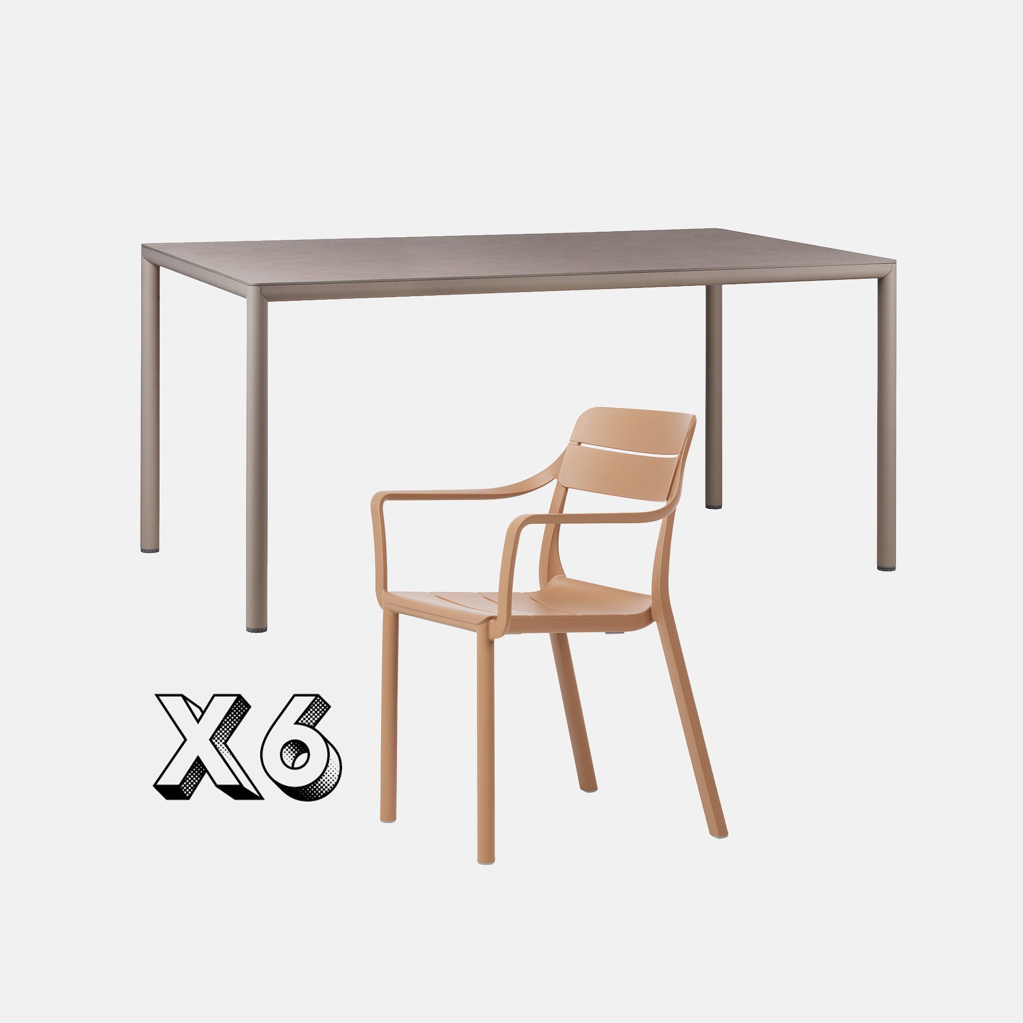 Dining Set - Piave 160cm Garden Table In Taupe & Cassia Armchairs In Cappuccino On A Grey Background