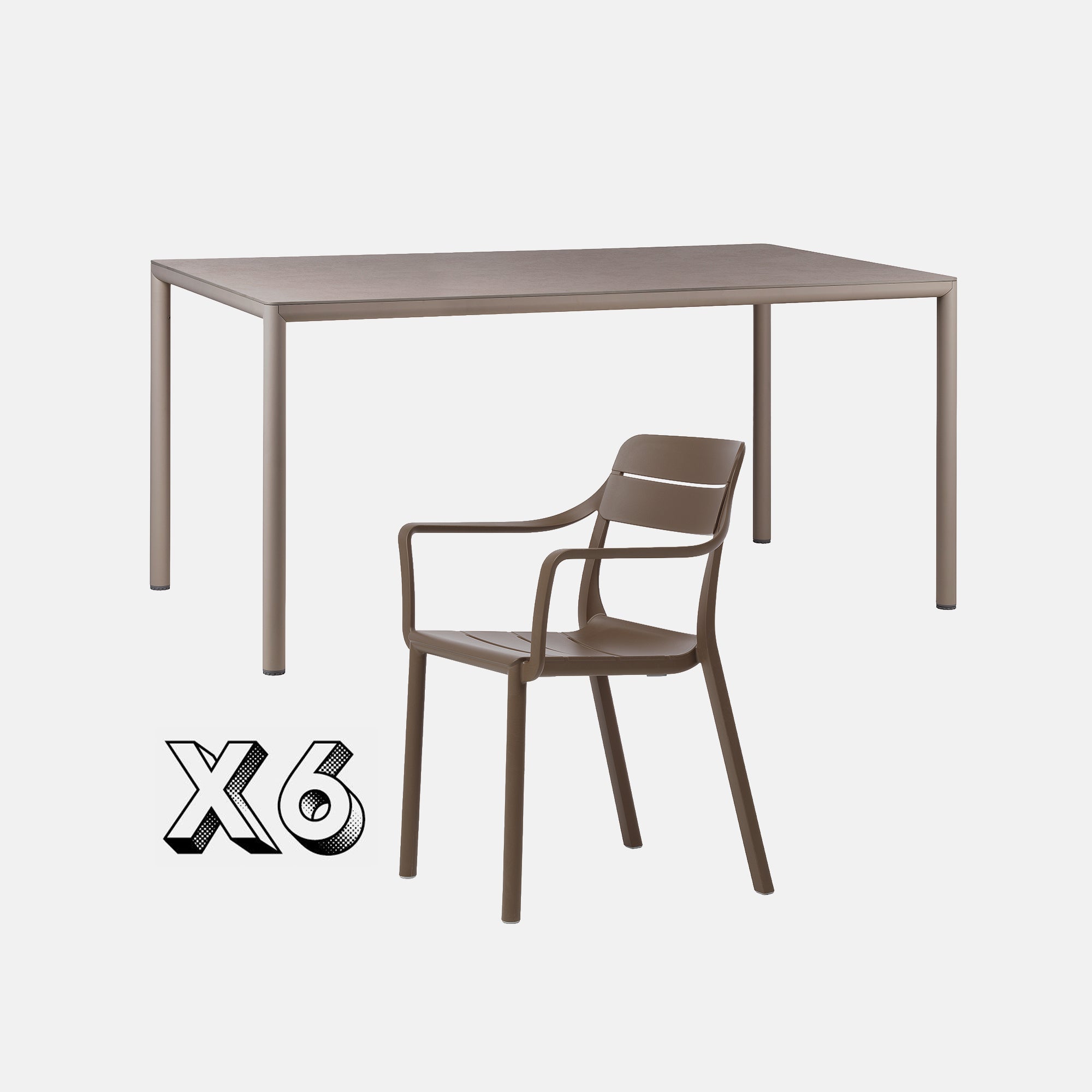 Dining Set - Piave 160cm Garden Table In Taupe & Cassia Armchairs In Tobacco On A Grey Background