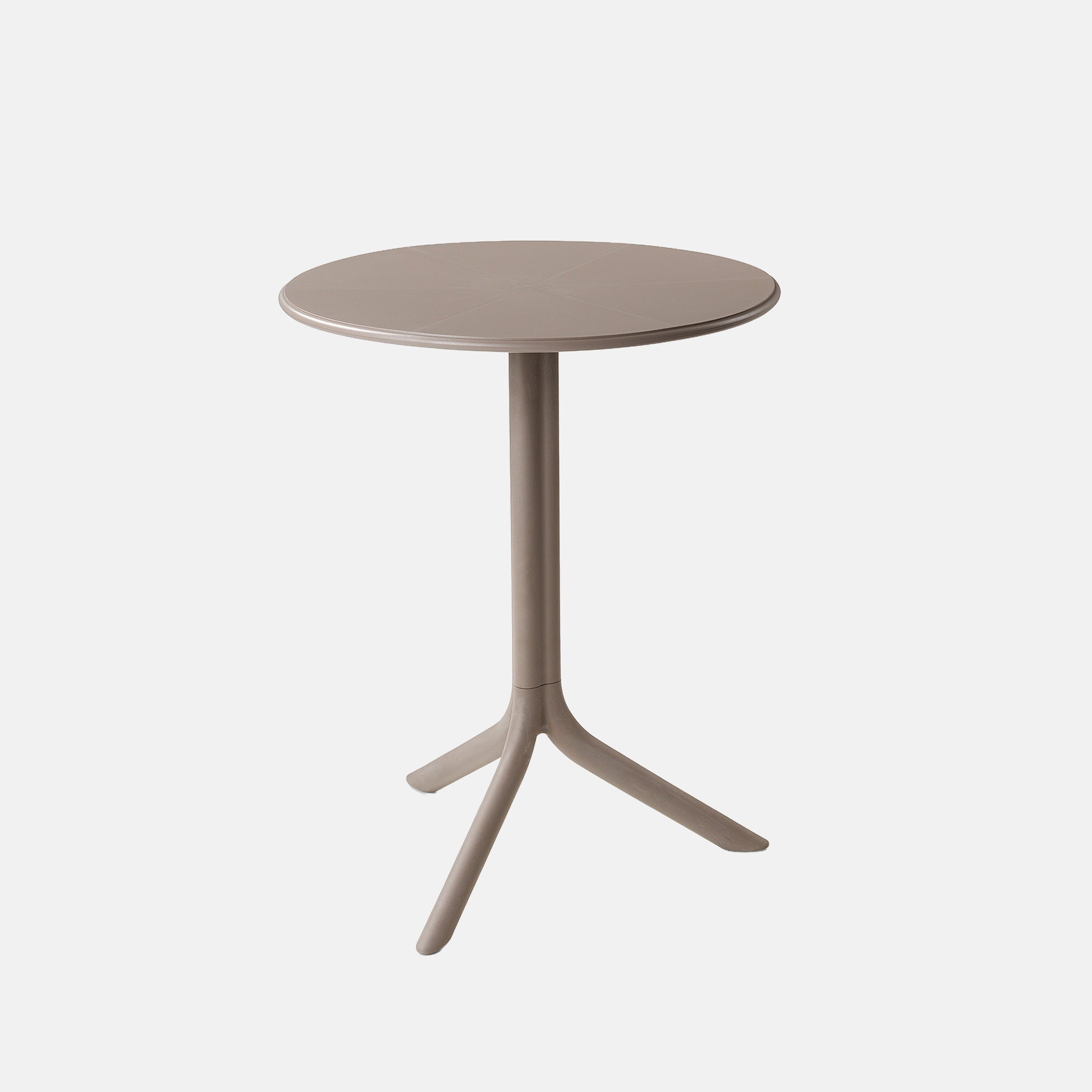 Round garden side table with three legs on a white background