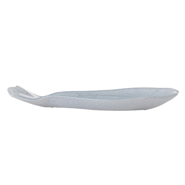 Grey fish plate used for serving food and snacks