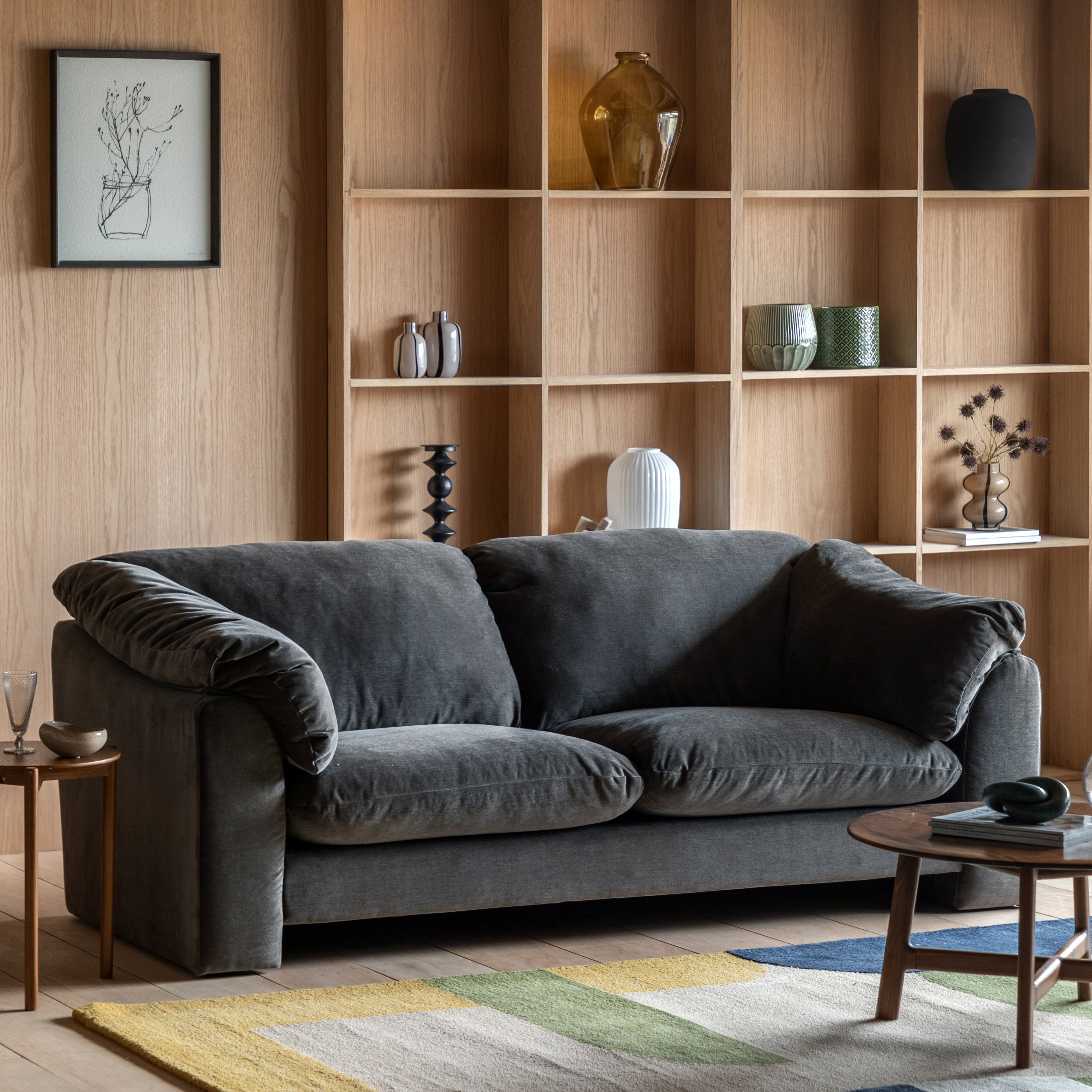 Tilly Sofa With Wooden Shelving In The Background