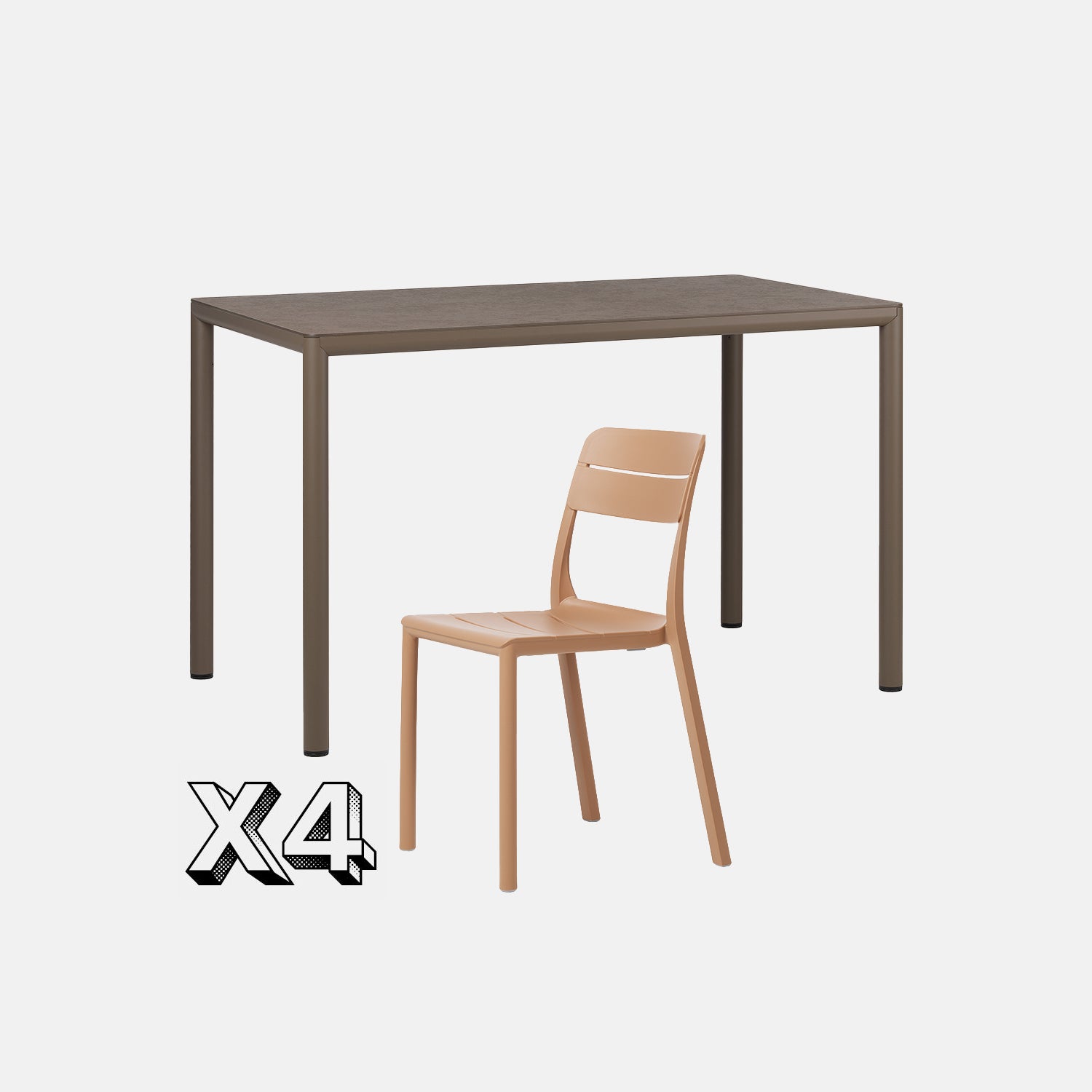 Dining Set - Piave 120cm Garden Table  In Tobacco & Cassia Armless Chairs In Cappuccino On Grey Background