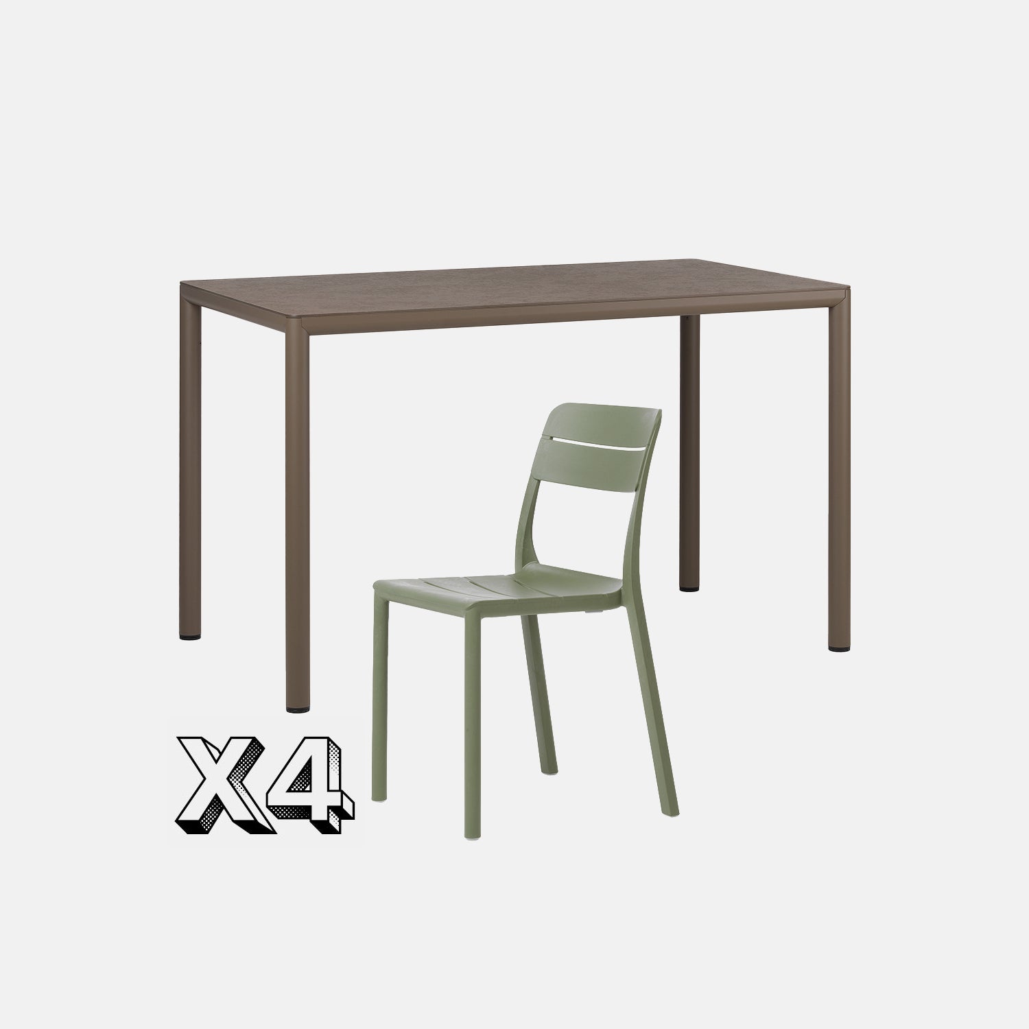 Dining Set - Piave 120cm Garden Table  In Tobacco & Cassia Armless Chairs In Olive On Grey Background