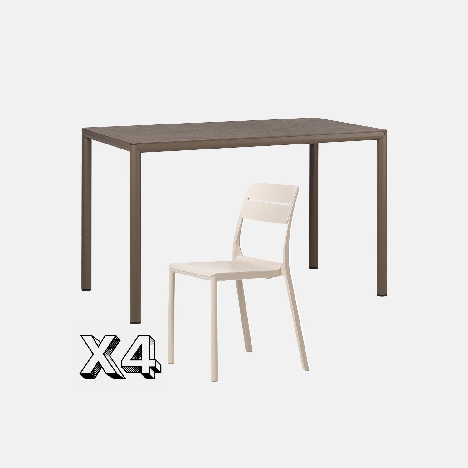 Dining Set - Piave 120cm Garden Table  In Tobacco & Cassia Armless Chairs In Natural On Grey Background