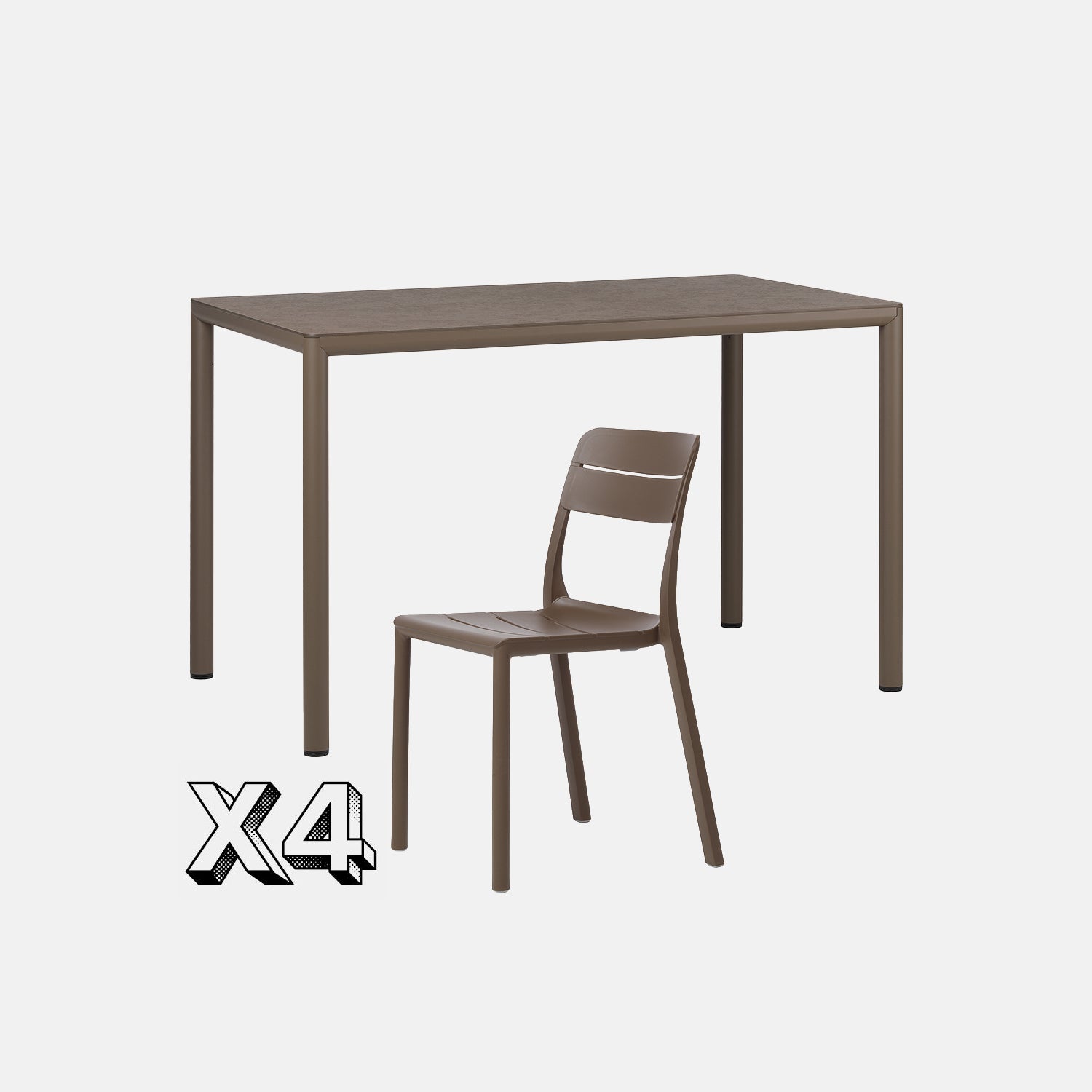 Dining Set - Piave 120cm Garden Table  In Tobacco & Cassia Armless Chairs In Tobacco On Grey Background