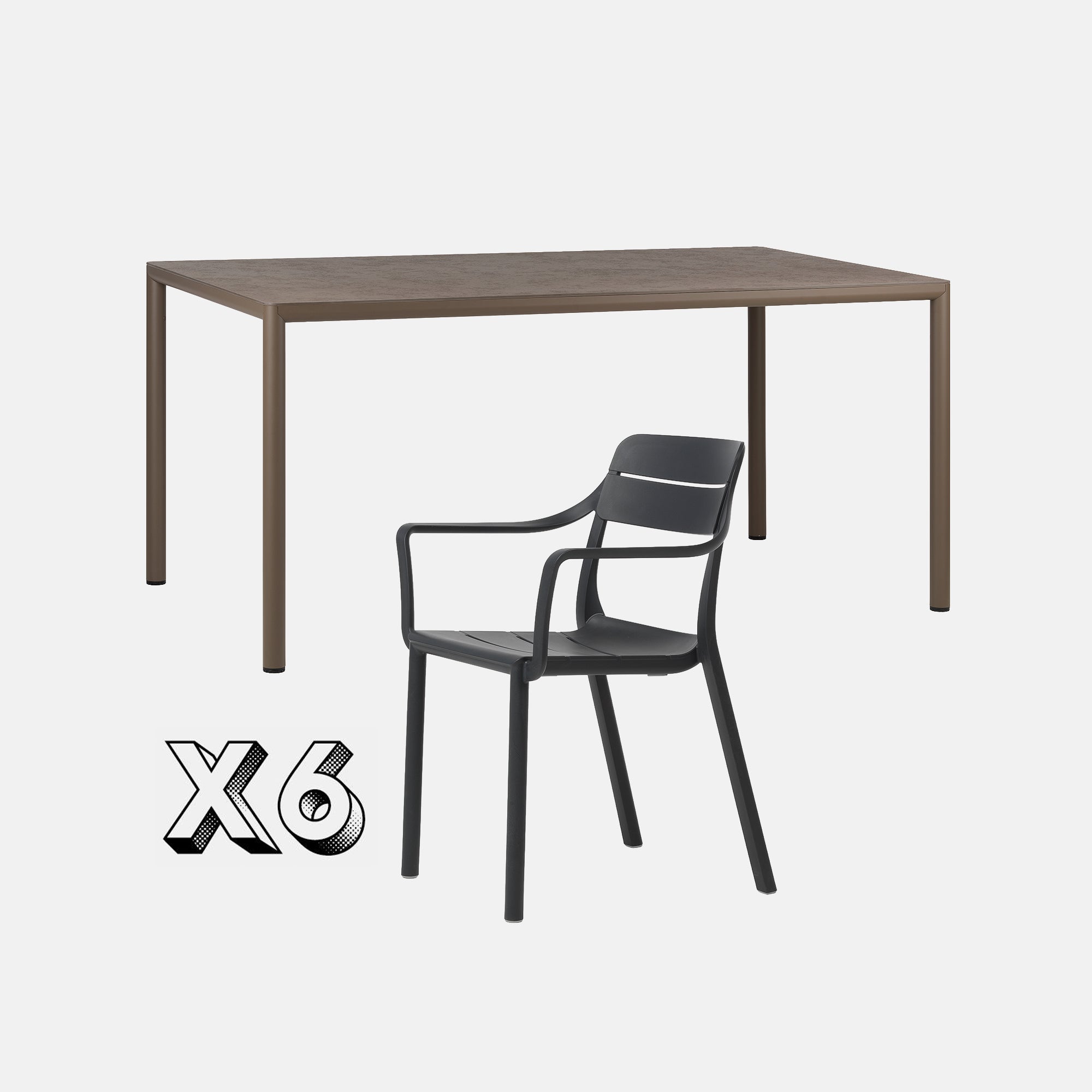 Dining Set - Piave 160cm Garden Table & Cassia Armchairs - Tobacco