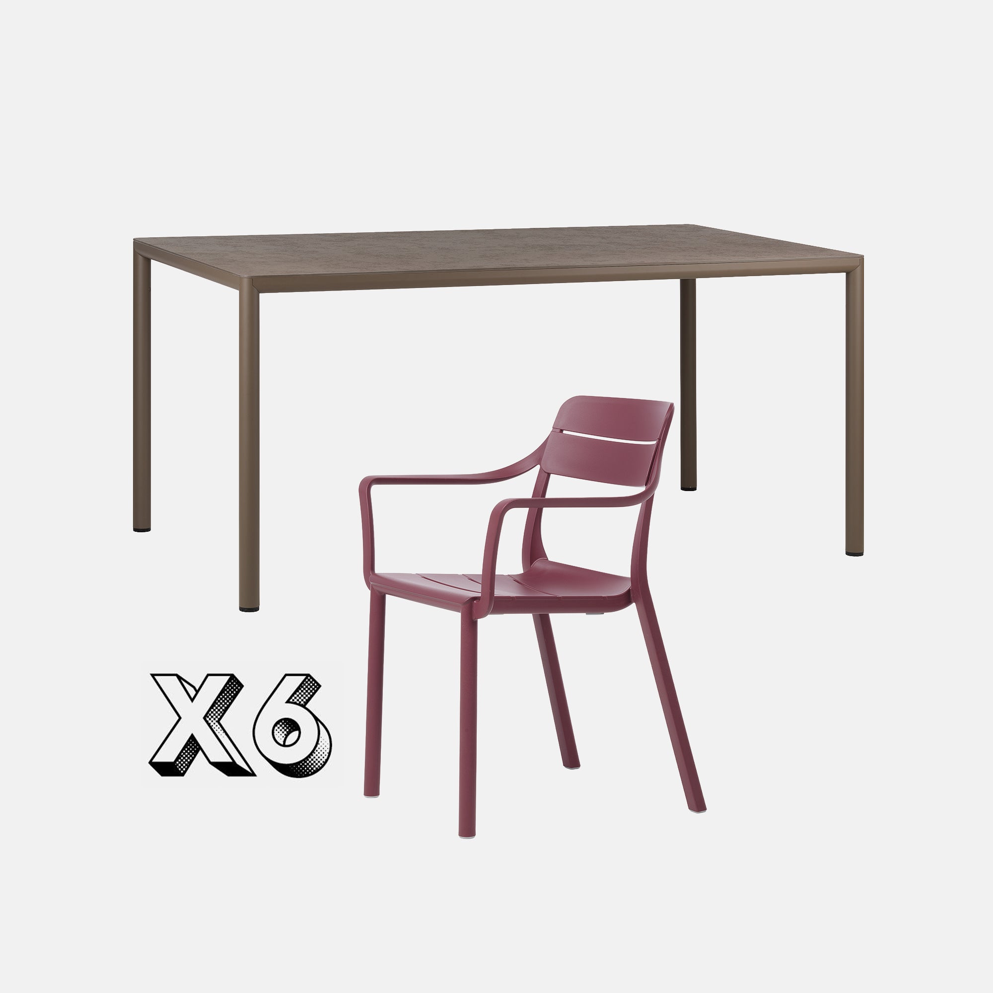 Dining Set - Piave 160cm Garden Table & Cassia Armchairs - Tobacco