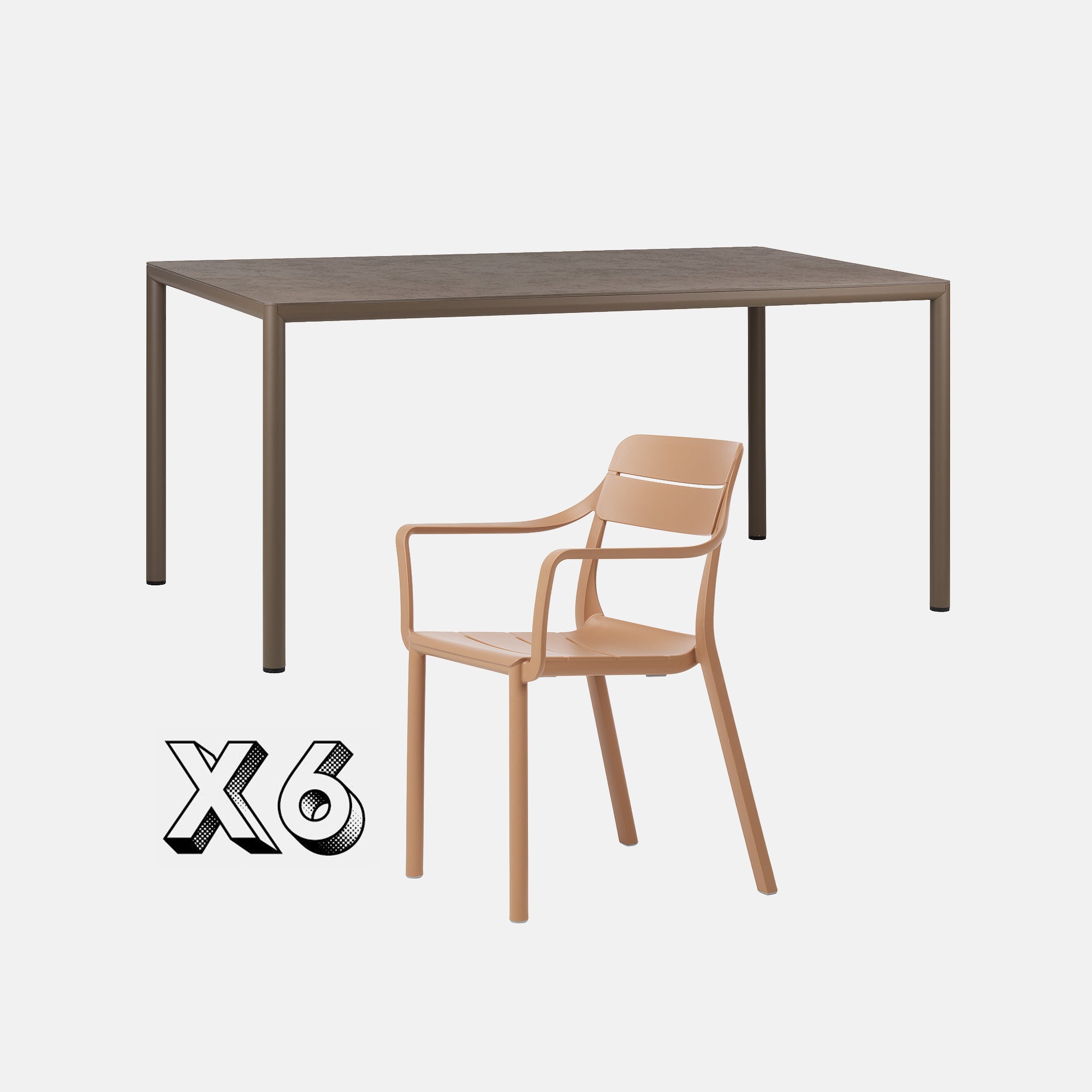 Dining Set - Piave 160cm Garden Table & Cassia Armchairs - Tobacco