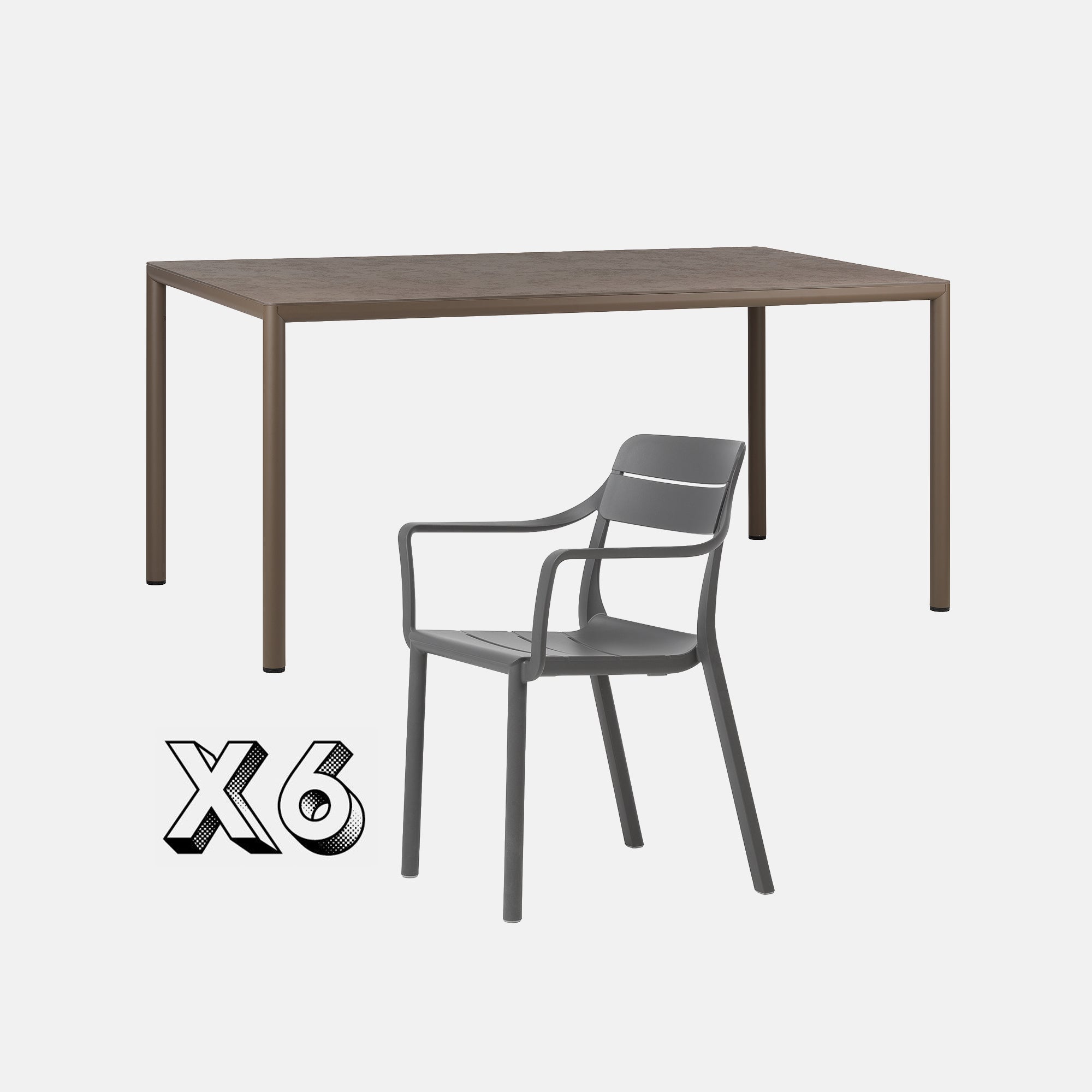 Dining Set - Piave 160cm Garden Table & Cassia Armchairs - Tobacco