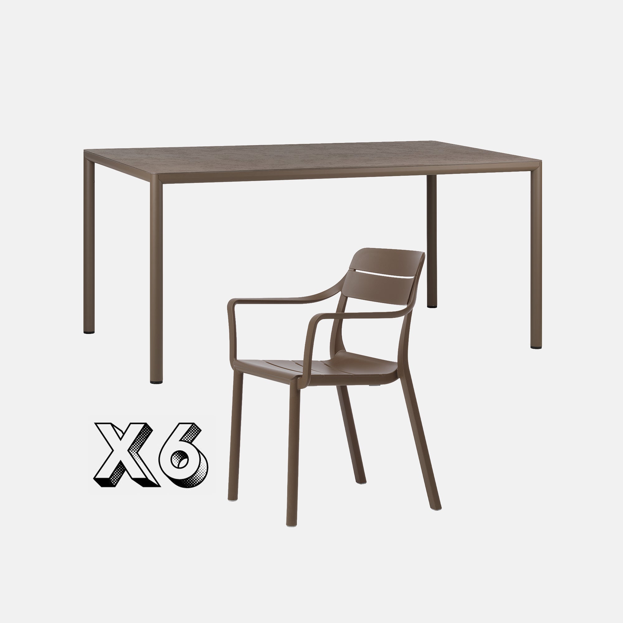 Dining Set - Piave 160cm Garden Table & Cassia Armchairs - Tobacco