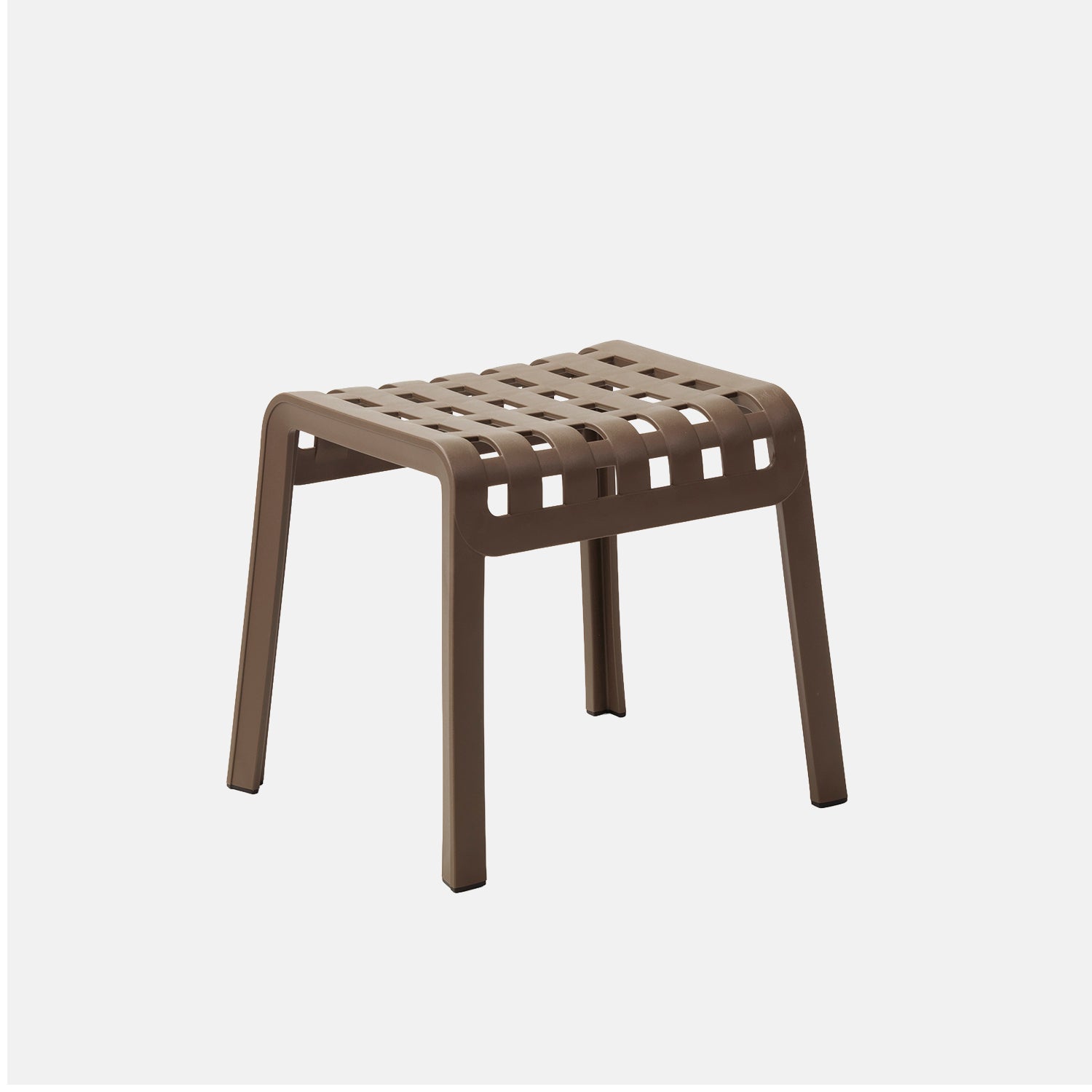 Tobacco brown garden footstool with lattice design on a white background