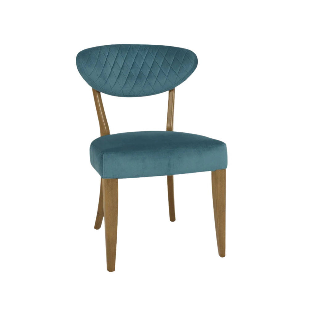 Tooting Rustic Oak Dining Chair - Azure Velvet