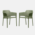Two agave net garden chairs with a mesh design on a white background