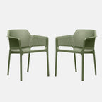 Two agave net garden chairs with a mesh design on a white background
