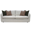 Carnaby Sofa - Large with patterned and solid brown cushions on a white background