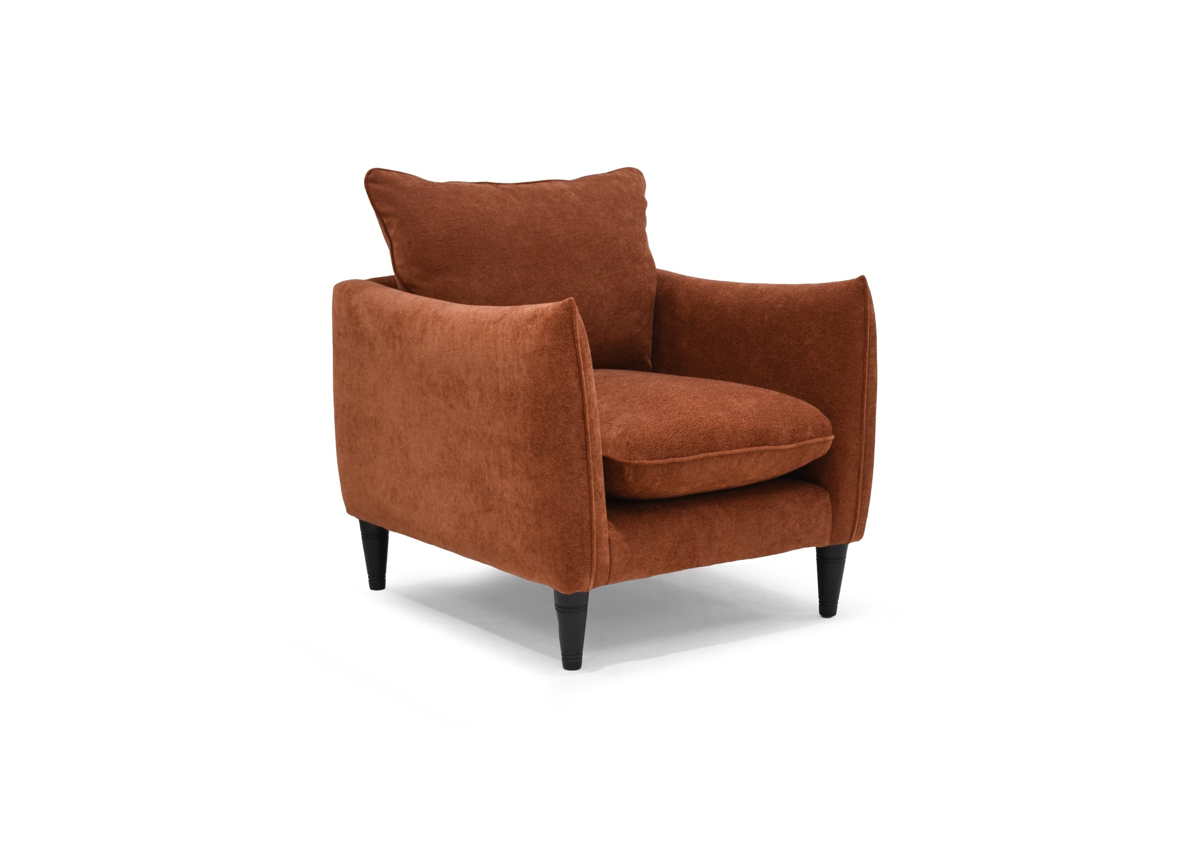 Kenmare Armchair In Mini Boucle Rust With Black Legs On White Background