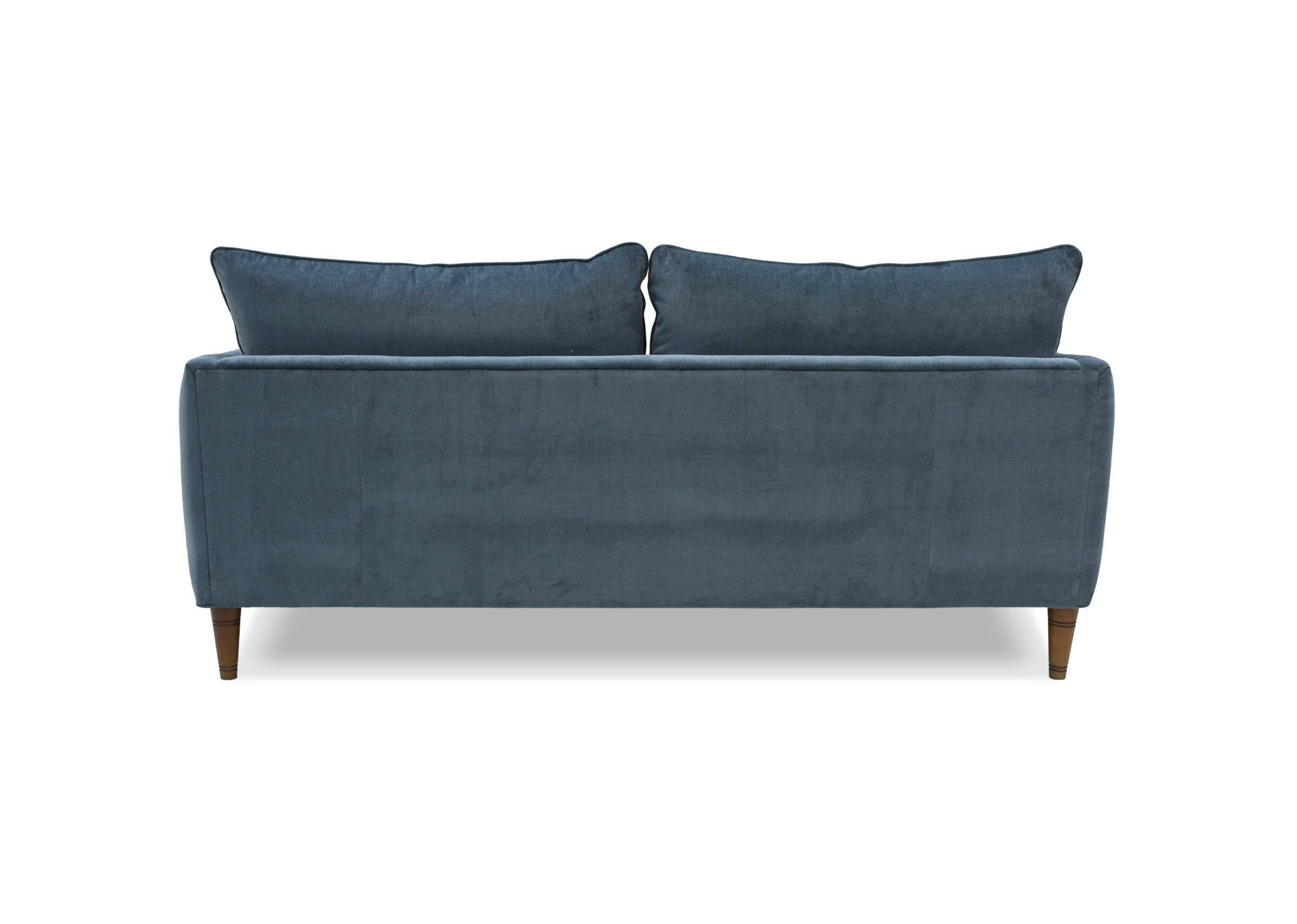 Blue sofa with two cushions on a white background