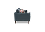 Kenmare Blue sofa with colourful cushions on a white background