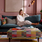 Vogue-Williams-On-A-Kenmare-Sofa In Soft Chenille Topaz - Kenmare Collection