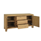 Williamsburg wooden sideboard with open doors and drawers on a white background