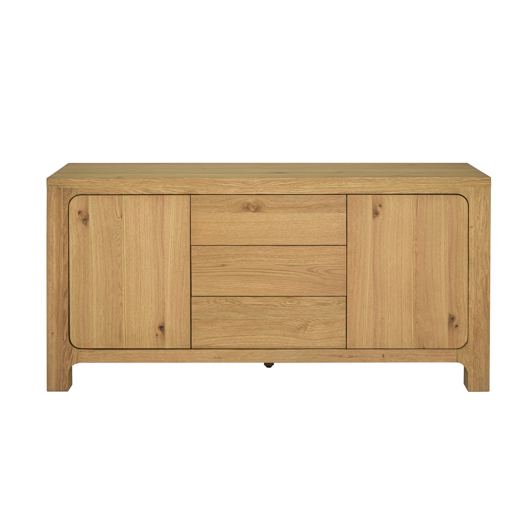Wooden sideboard with three doors on a white background