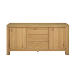 Wooden sideboard with three doors on a white background