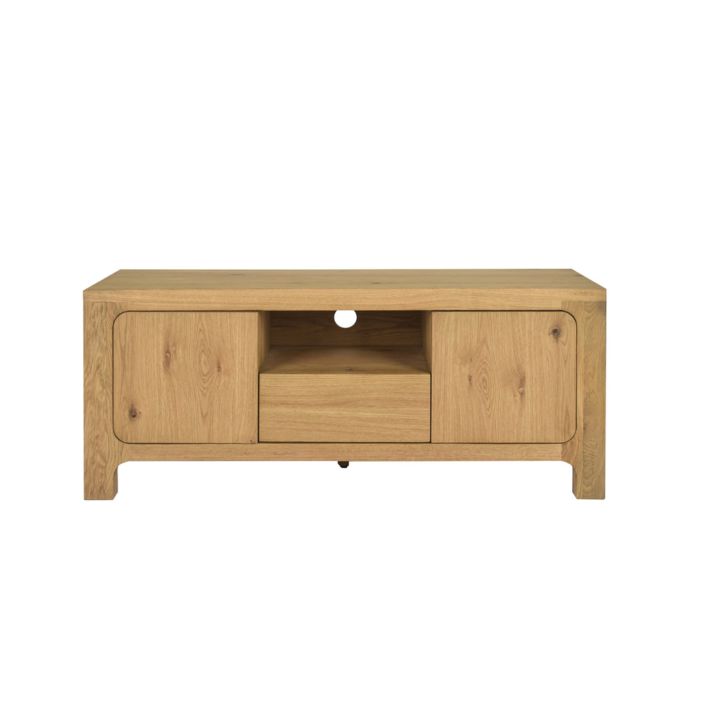 Wooden TV Unit With 2 Doors And One Drawer On A White Background