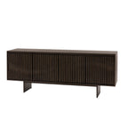 Walnut sideboard with slatted design on a white background
