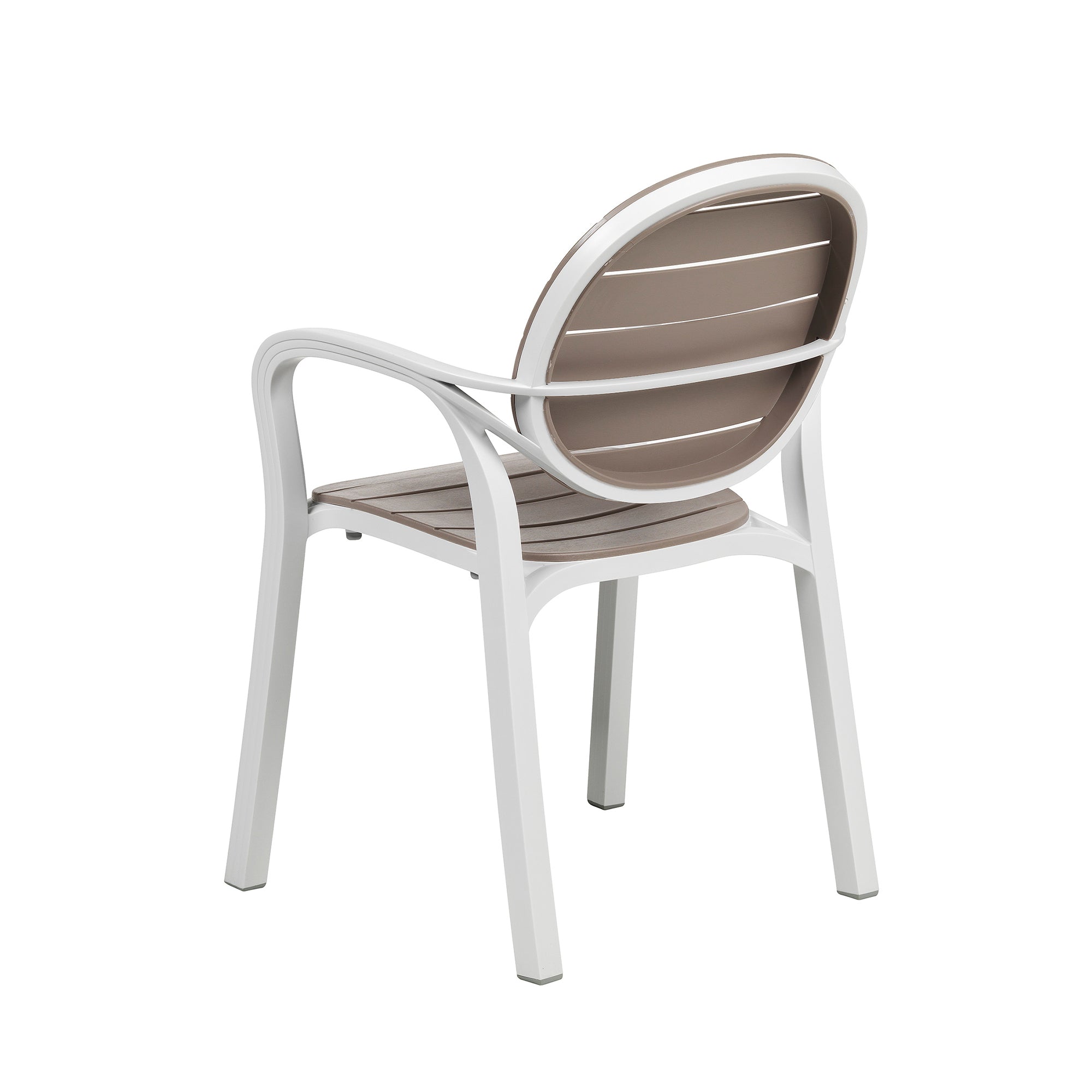 Chair with white frame and brown backrest on a white background