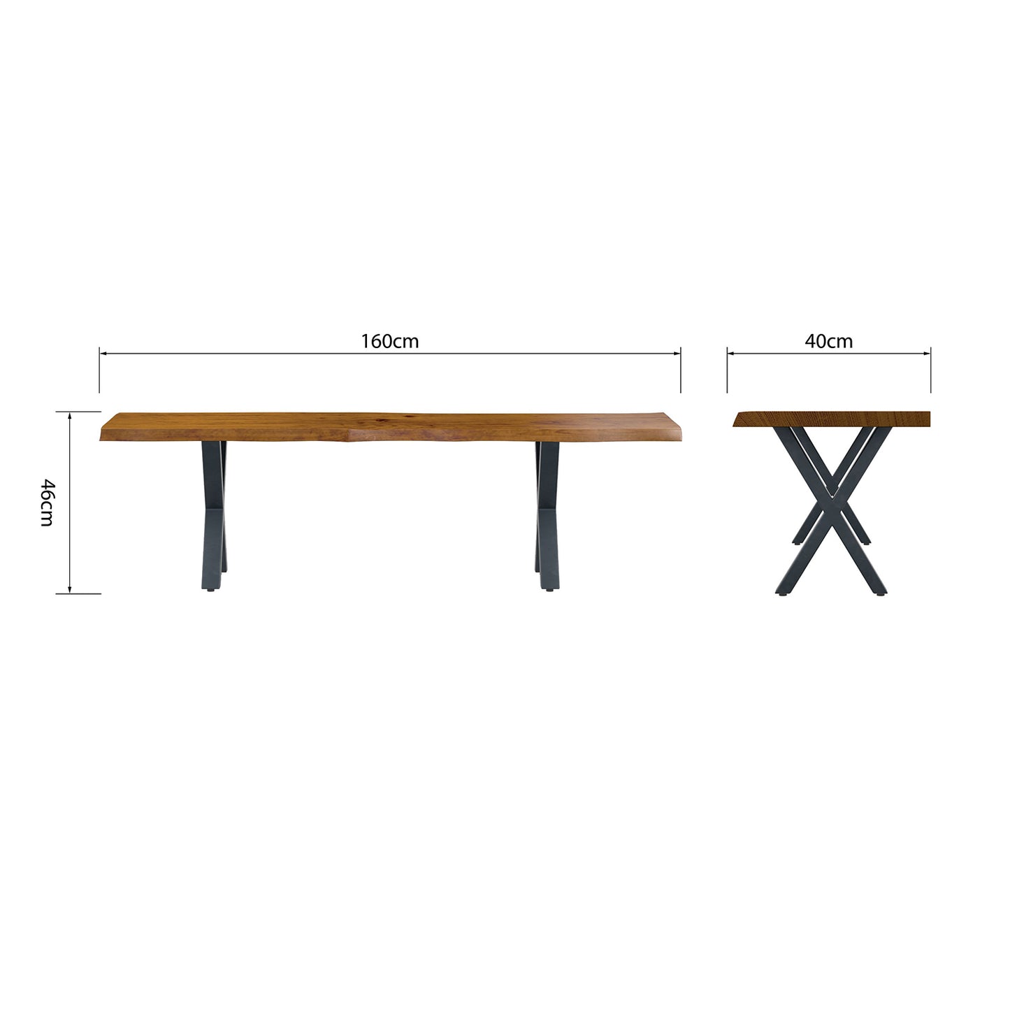 Hoxton Dining Bench - With Russet Top & X Shaped Legs - 1.6m