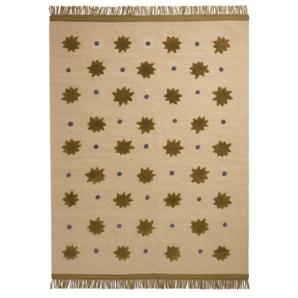 Beige rug with brown star patterns on a white background