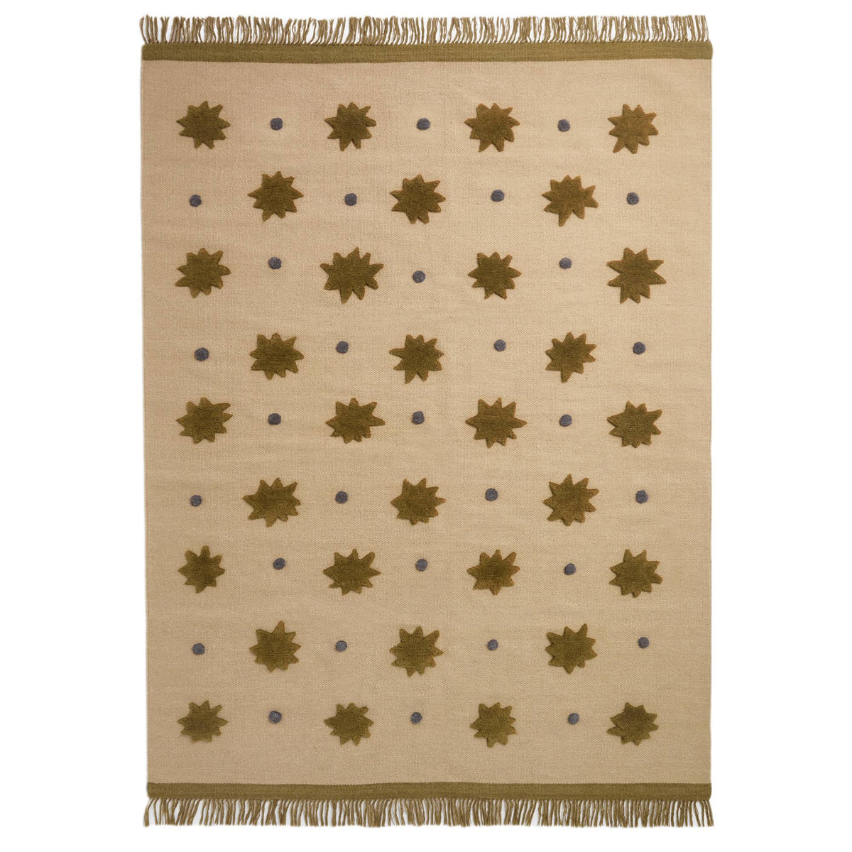 Beige rug with brown star patterns on a white background