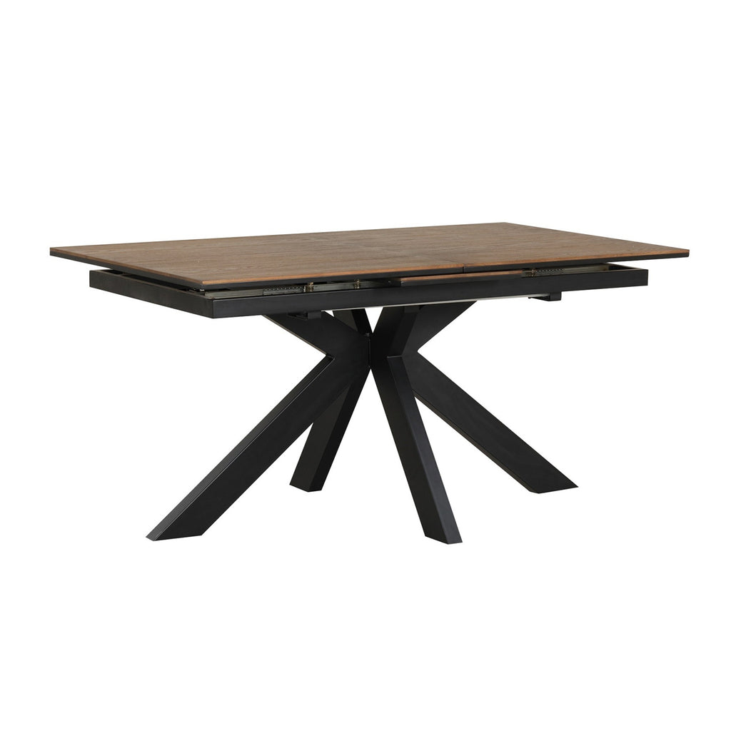 Dark Oak Extending Table With Black Metal Star Legs
