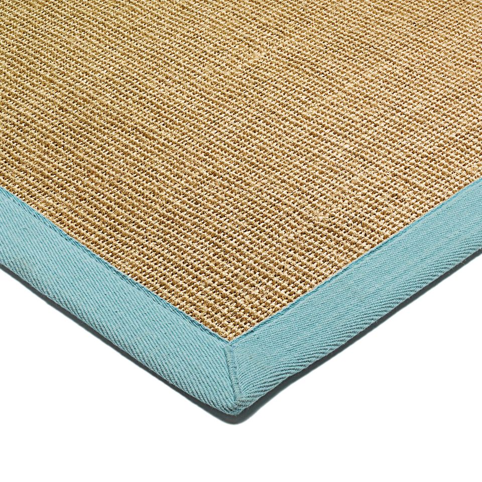 Sisal Floor Rug - Linen/Aqua Border