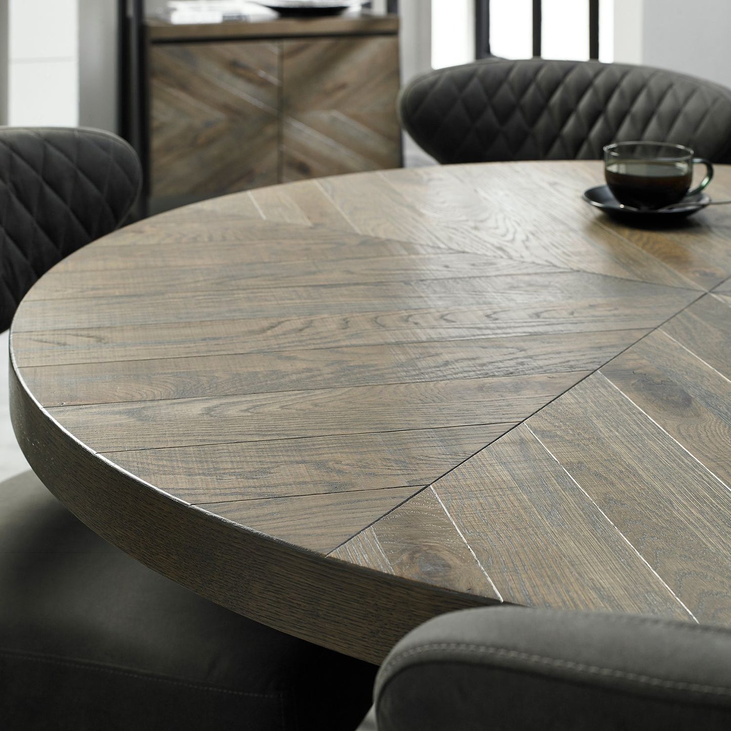 Fumed Oak Dining Table - Round