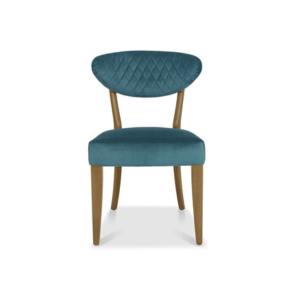 Rustic Oak Dining Chair - Azure Velvet