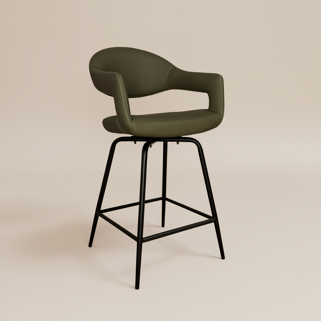 Olive counter stool on neutral backdrop