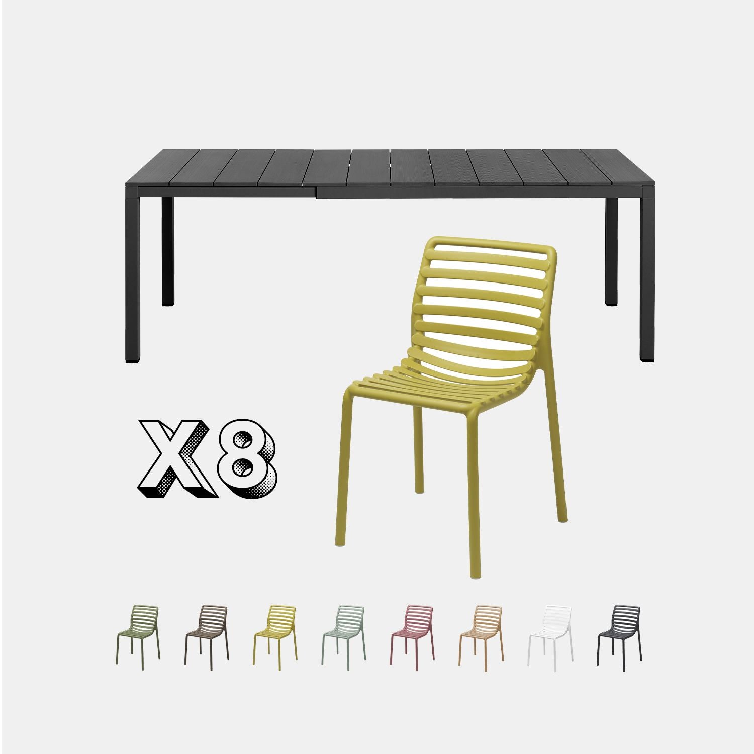 Dining Set - Rio 210 Extending Table & Doga Armless Chairs