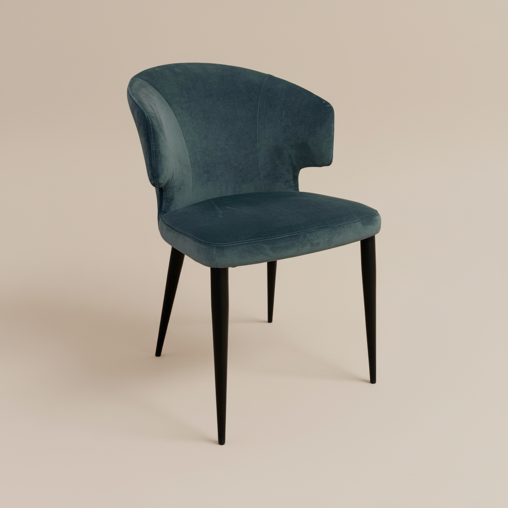 Teal blue chair with neutral background